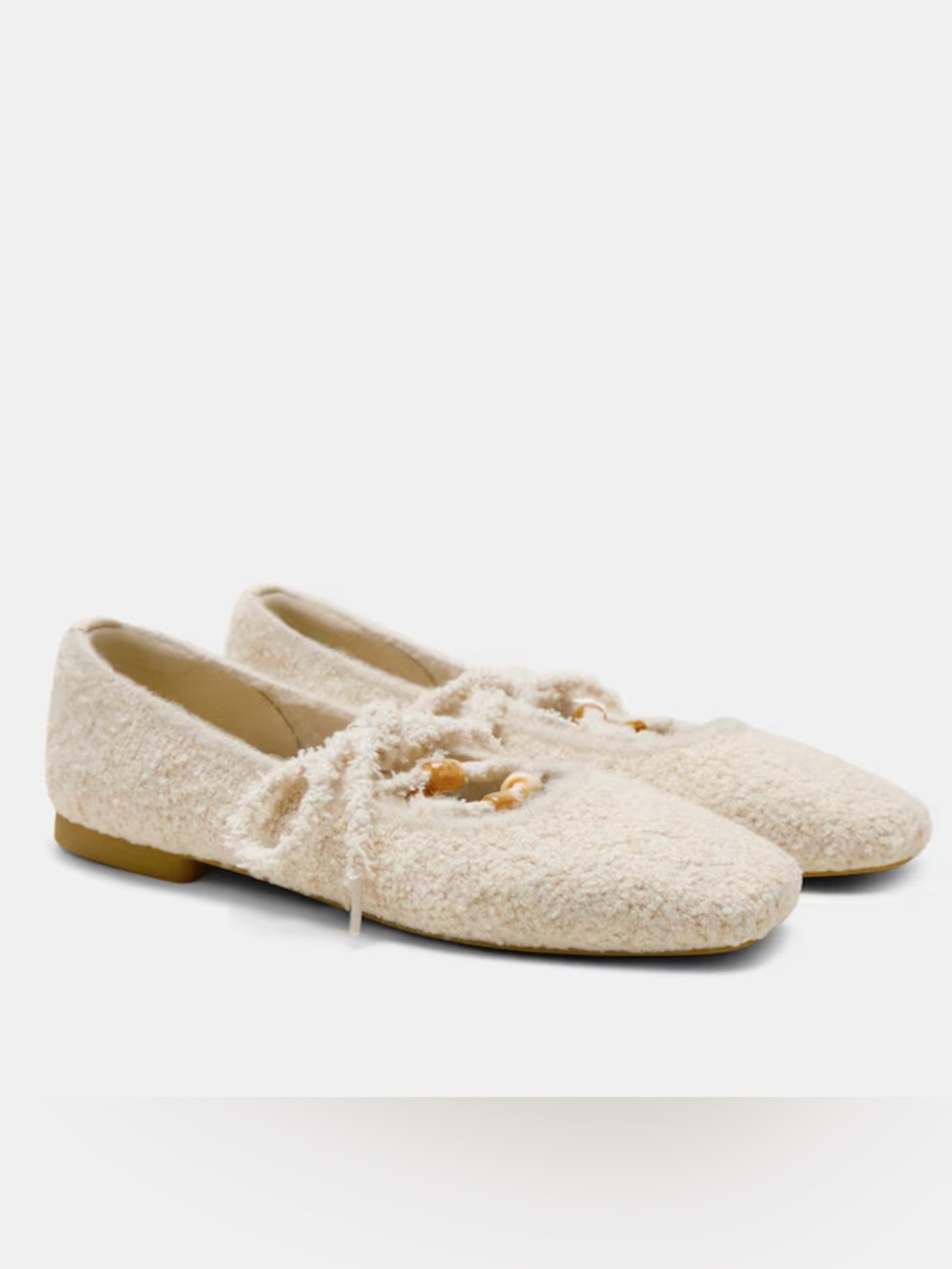 VIVAIA - Square-Toe Lace-Up Mary Janes (Miley) - Cream Ivory Alpaca Boucle Yarn